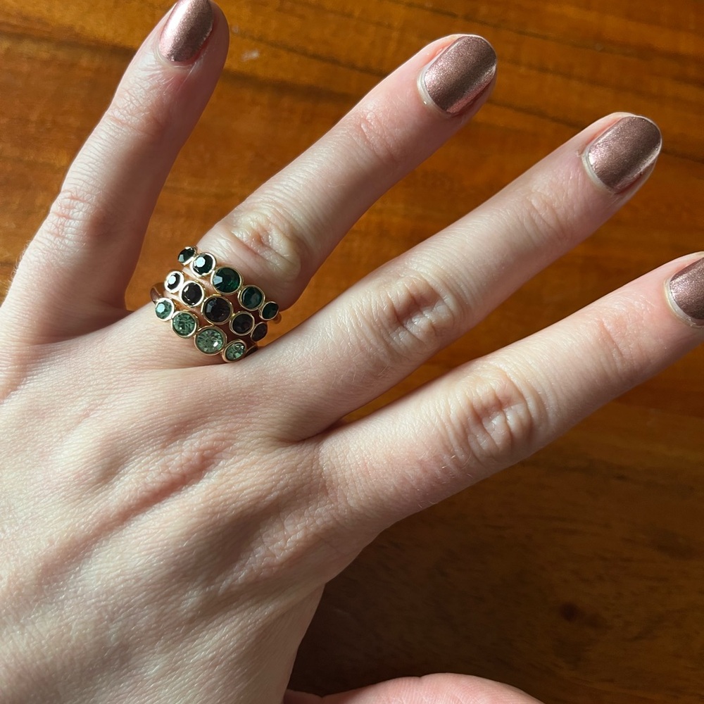 Elegant Gold and Green and purple stackable Ring Set approx size 6/7